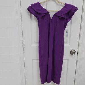 Stunning Purple Ruffled Off-shoulder Dress